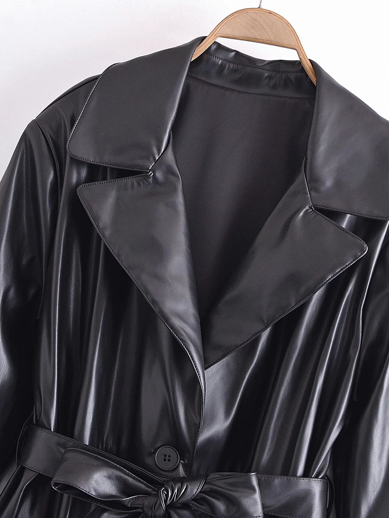 Rongoworks Aziza Women's Vegan Leather Belted Trench Coat Rongoworks