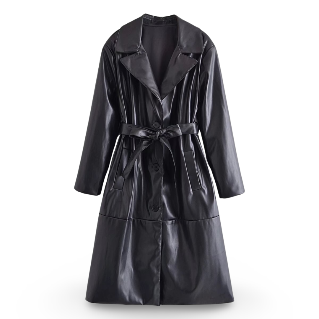 Rongoworks Aziza Women's Vegan Leather Belted Trench Coat Rongoworks