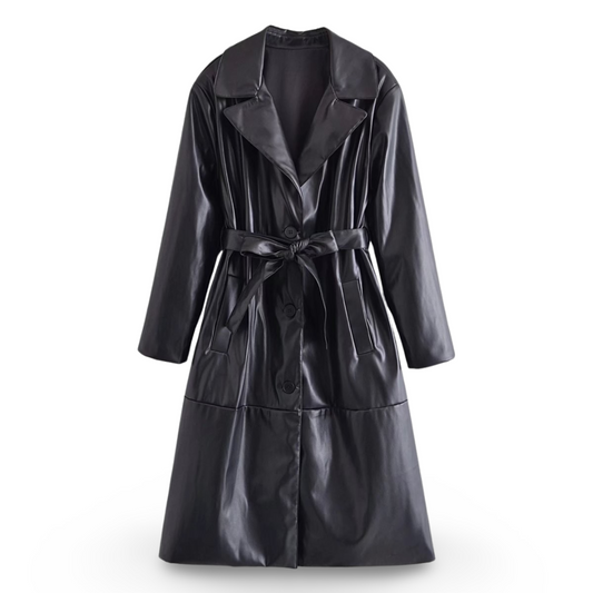 Rongoworks Aziza Women's Vegan Leather Belted Trench Coat Rongoworks