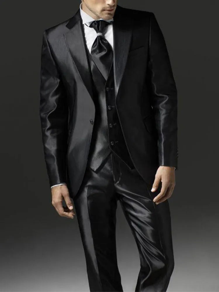 Rongoworks Ferrar Black 3 Piece Satin Men Suit Rongoworks