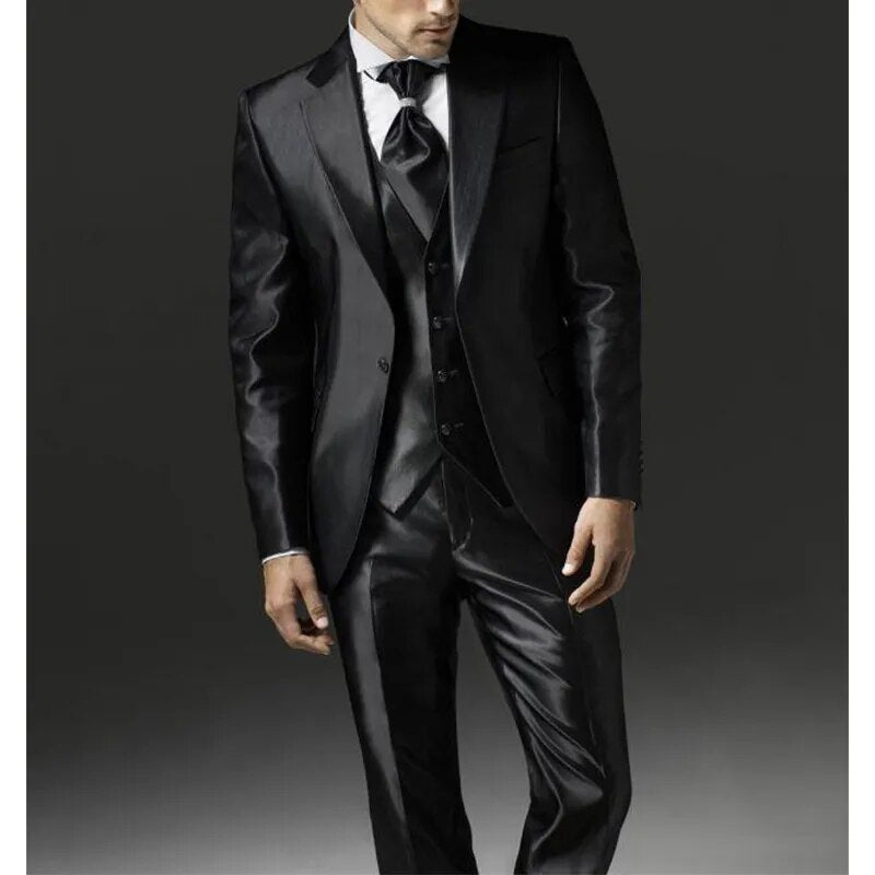 Rongoworks Ferrar Black 3 Piece Satin Men Suit Rongoworks