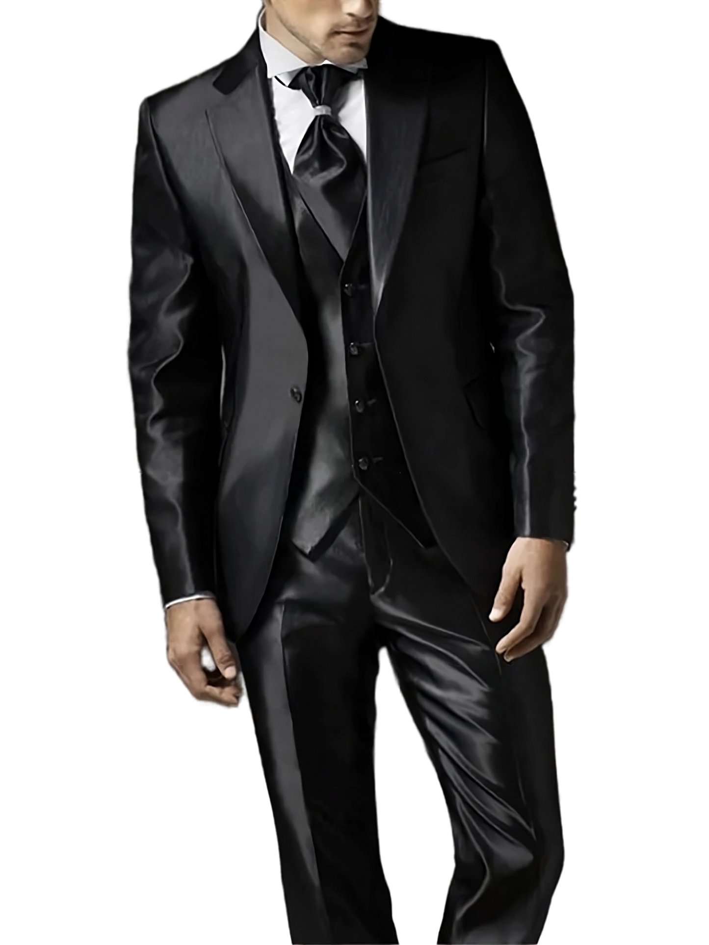 Rongoworks Ferrar Black 3 Piece Satin Men Suit Rongoworks