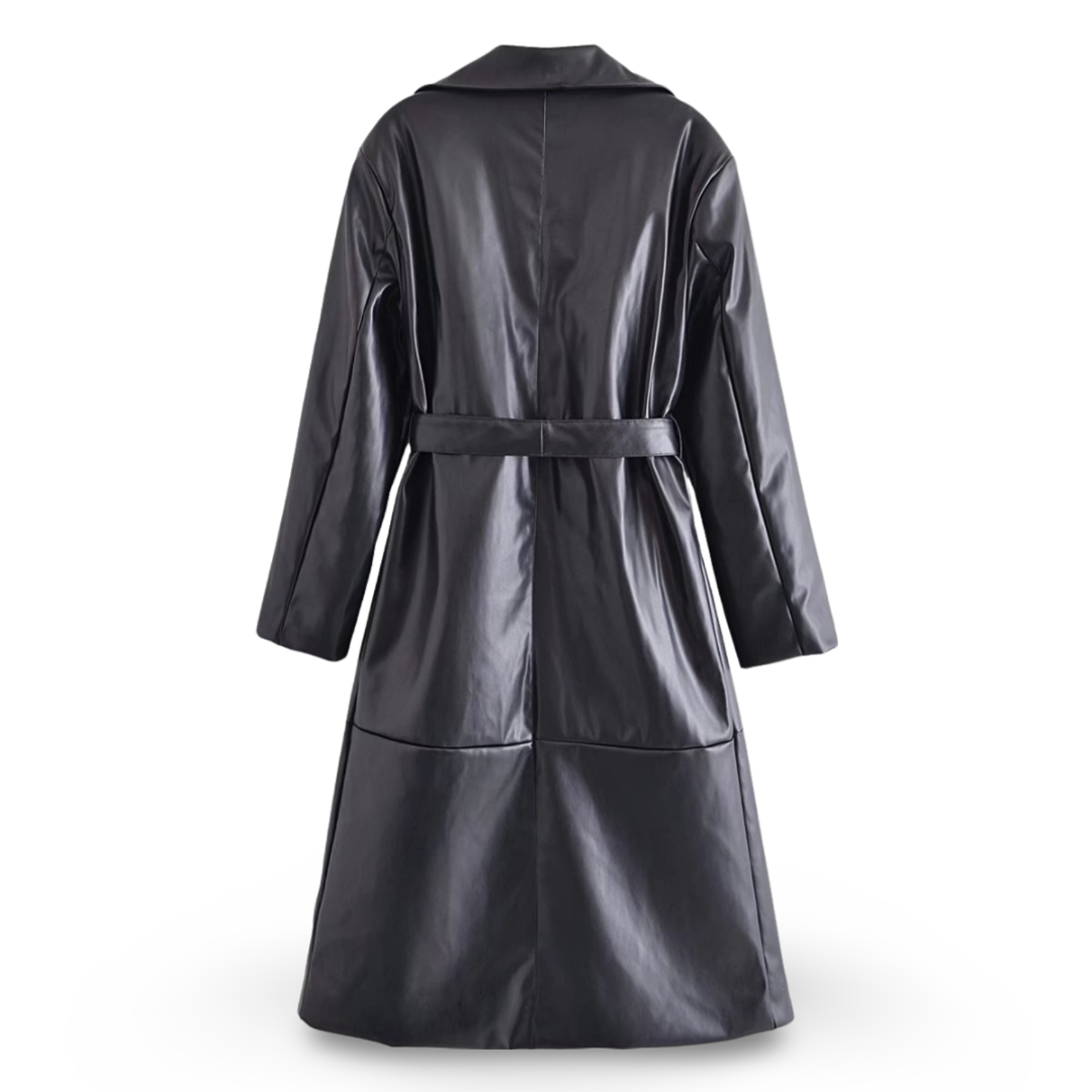 Rongoworks Aziza Women's Vegan Leather Belted Trench Coat Rongoworks