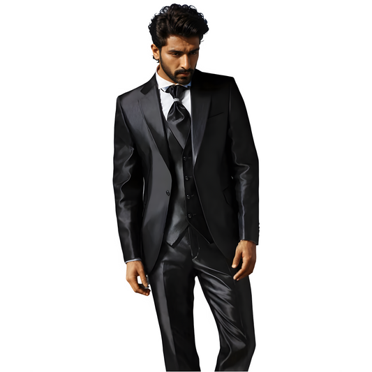 Rongoworks Ferrar Black 3 Piece Satin Men Suit Rongoworks