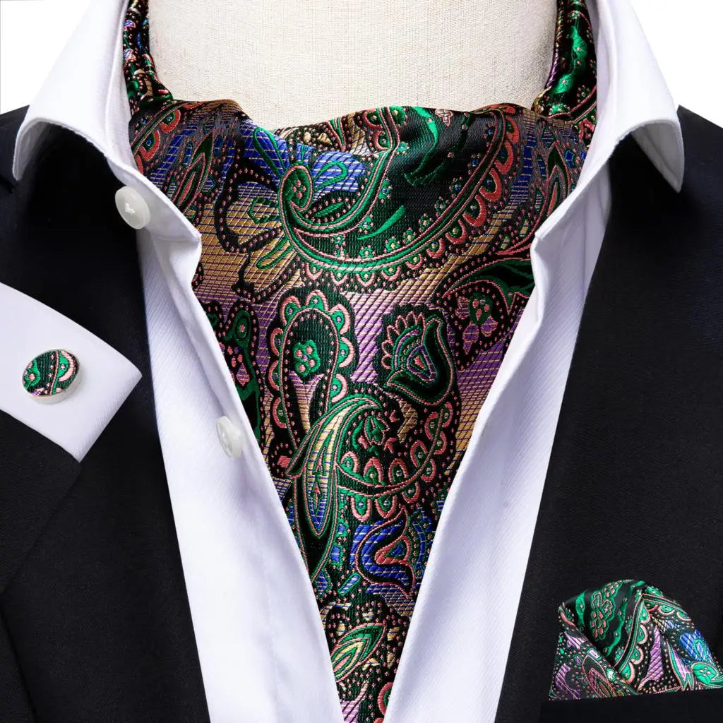 Rongoworks Men's Cravat Tie Silk Ascot Paisley Scarf Pocket Square Cufflinks Set Gift Box II Rongoworks