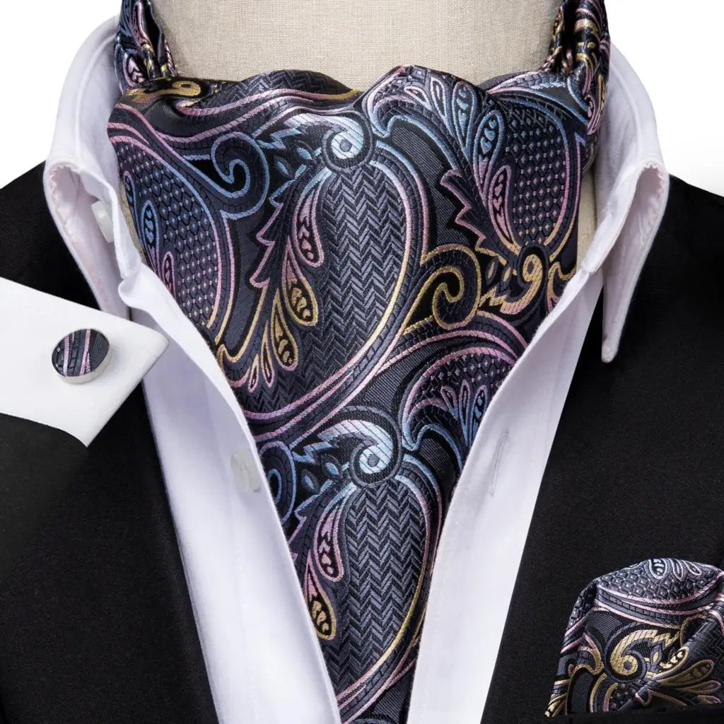 Rongoworks Men's Cravat Tie Silk Ascot Paisley Scarf Pocket Square Cufflinks Set Gift Box II Rongoworks