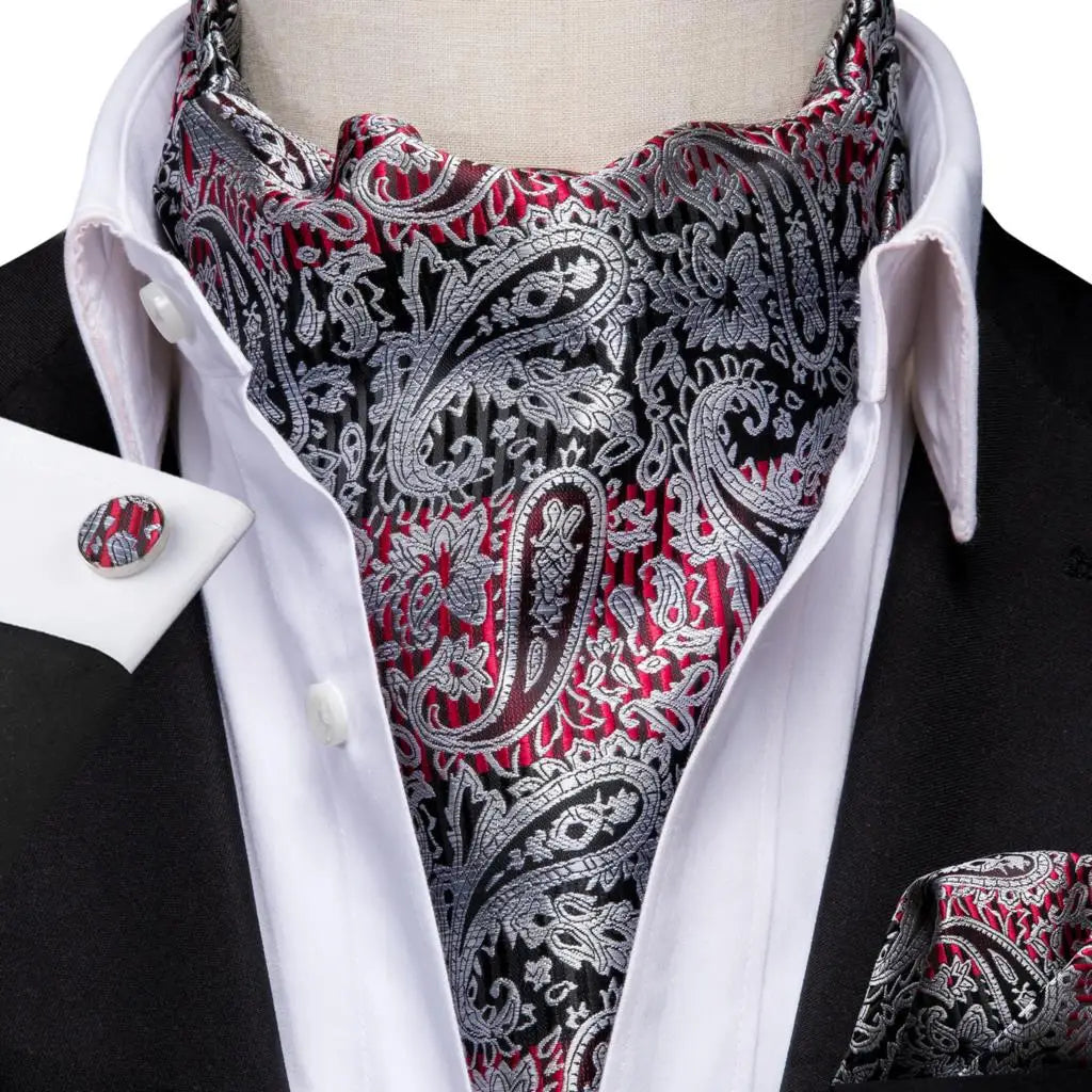 Rongoworks Men's Cravat Tie Silk Ascot Paisley Scarf Pocket Square Cufflinks Set Gift Box II Rongoworks