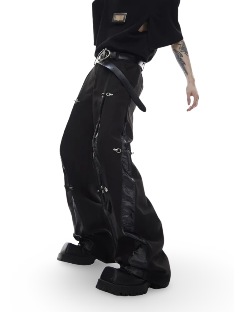 Rongoworks Emo Eco-Leather Patchwork Wide Leg Pants Rongoworks