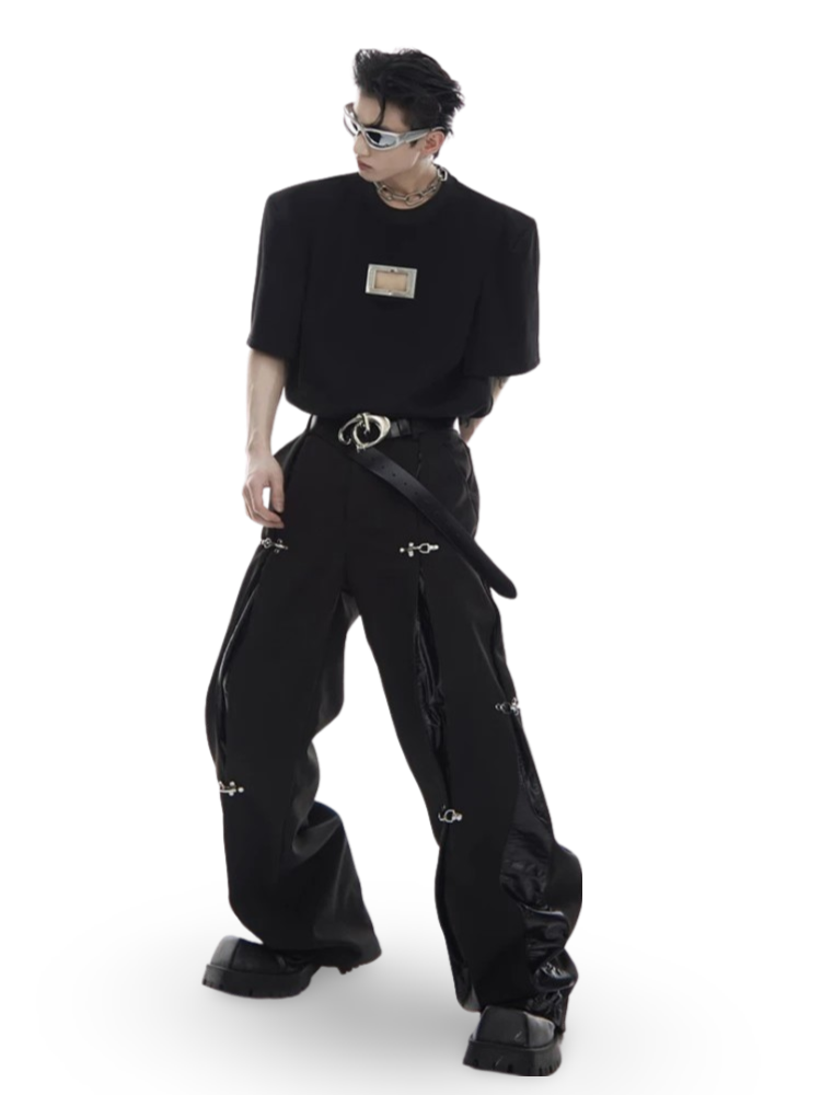 Rongoworks Emo Eco-Leather Patchwork Wide Leg Pants Rongoworks